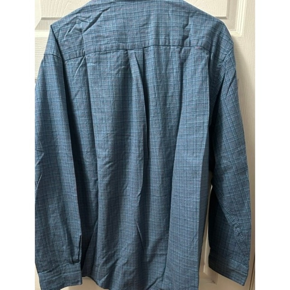 St Johns Bay Mens Large Blue Plaid Long Sleeve Button Down Cotton Shirt - Picture 5 of 7